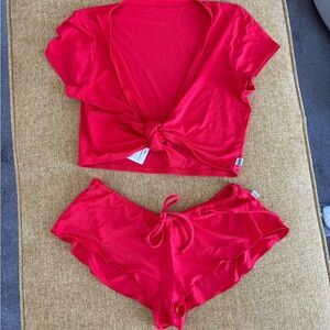 Wicked Weasel Red Tie-Front Swim Coverup Set
